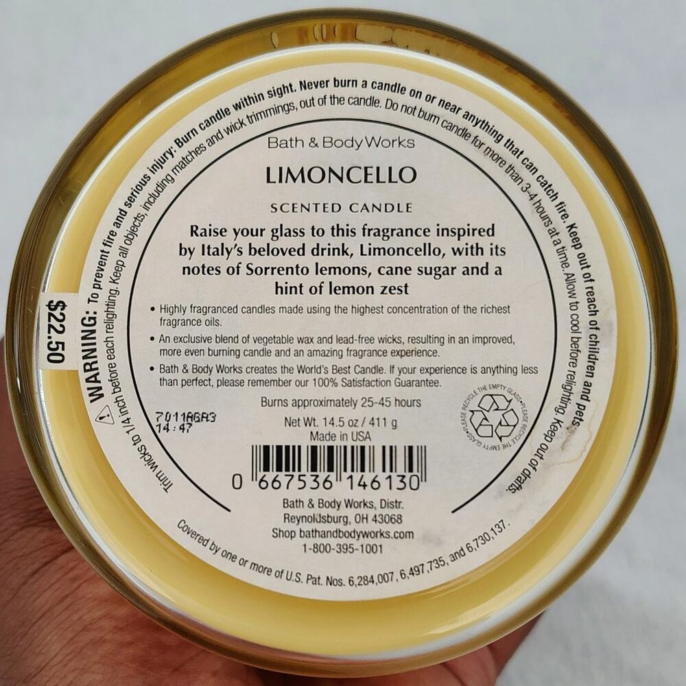 Bath & Body Works Limoncello Candle 3 Wick Jar Home Fragrance NEW Lemon Zest - Picture 3 of 3